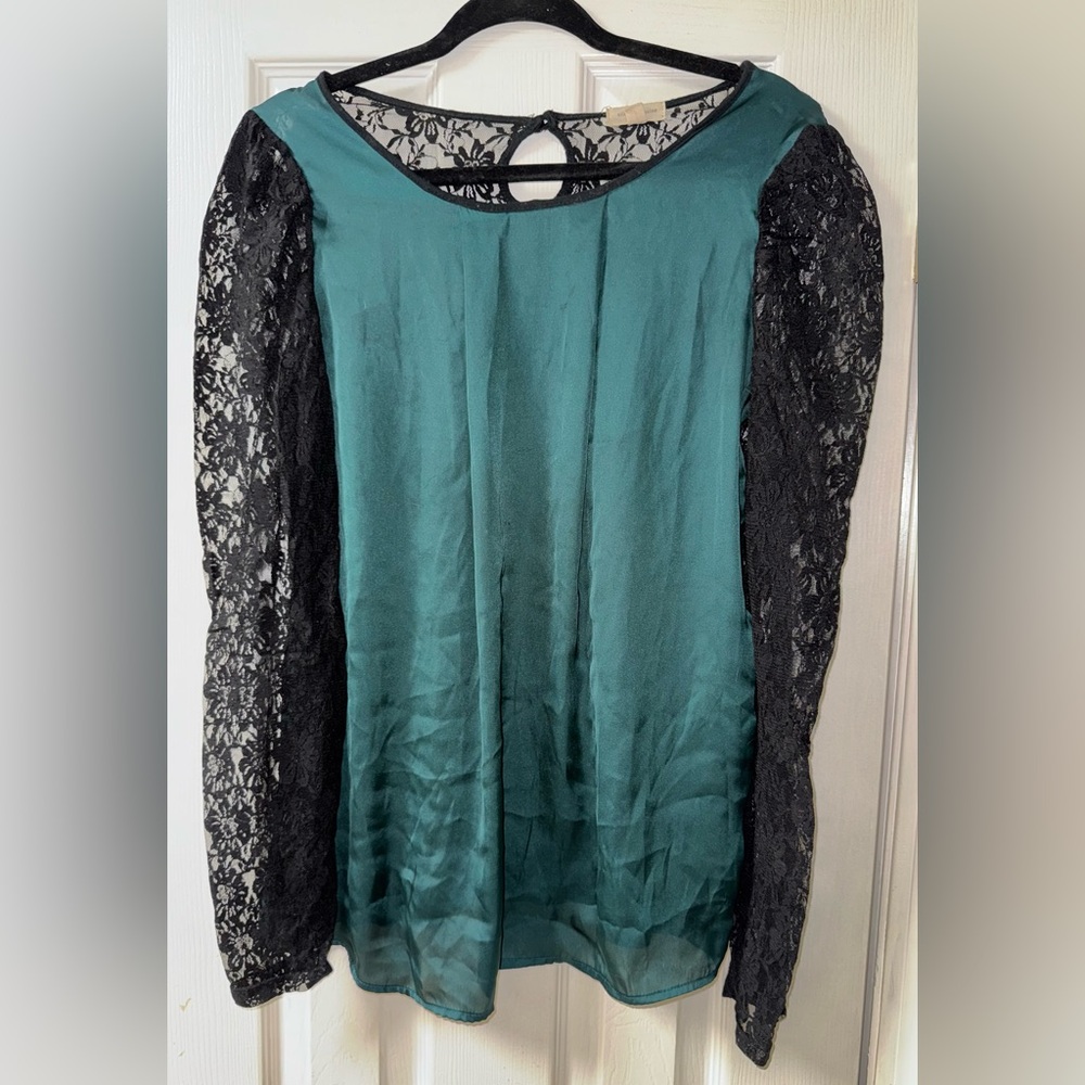 Silence + Noise Teal and Black Lace Blouse
